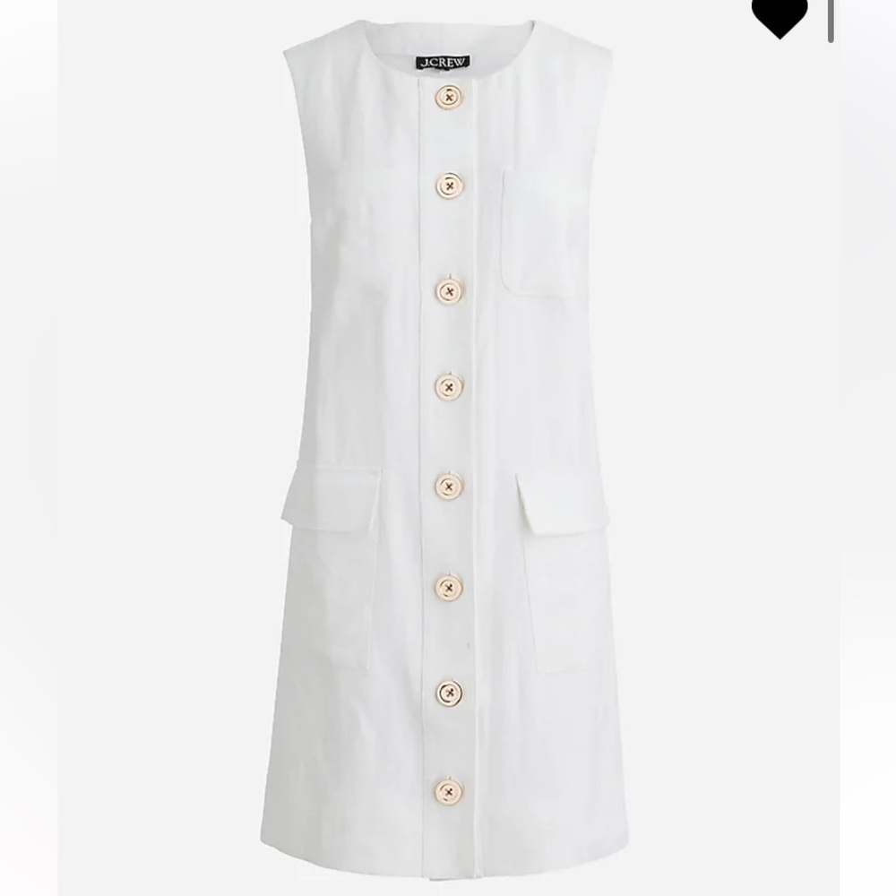 NWT Button-front shift dress in linen, white, still in plastic